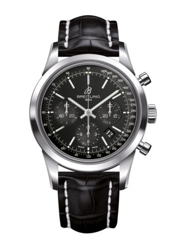 Transocean Chronograph Stainless Steel / Black / Croco / Pin