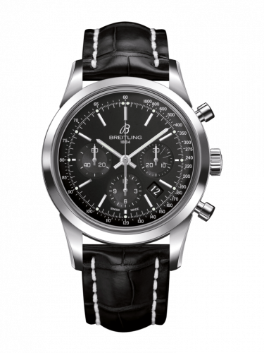 Transocean Chronograph Stainless Steel / Black / Croco / Folding