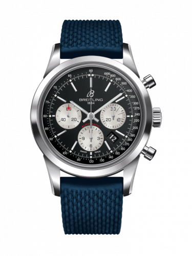Transocean Chronograph Stainless Steel / Reverse Panda / Rubber / Folding