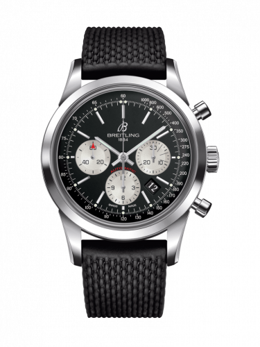 Transocean Chronograph Stainless Steel / Reverse Panda / Rubber / Folding
