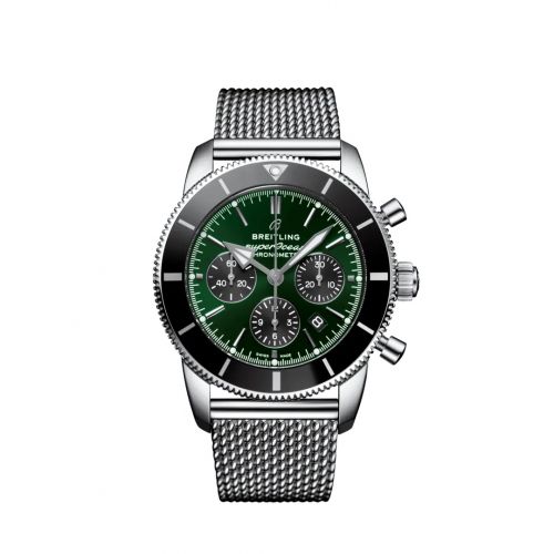 Superocean Heritage II B01 Chronograph 44 Stainless Steel / Green / Mesh