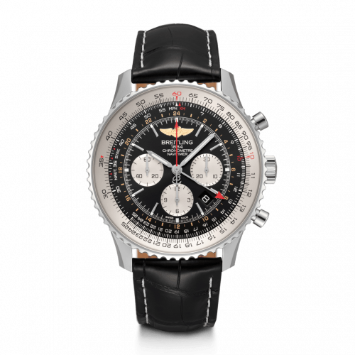 Navitimer GMT Stainless Steel / Black / Croco / Pin