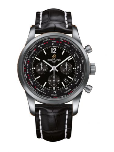 Transocean Chronograph Unitime Pilot Stainless Steel / Black / Croco