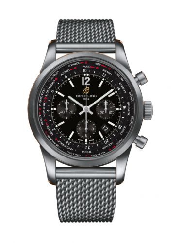 Transocean Chronograph Unitime Pilot Stainless Steel / Black / Milanese