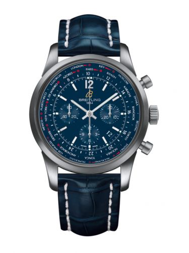 Transocean Chronograph Unitime Pilot Stainless Steel / Blue / Croco