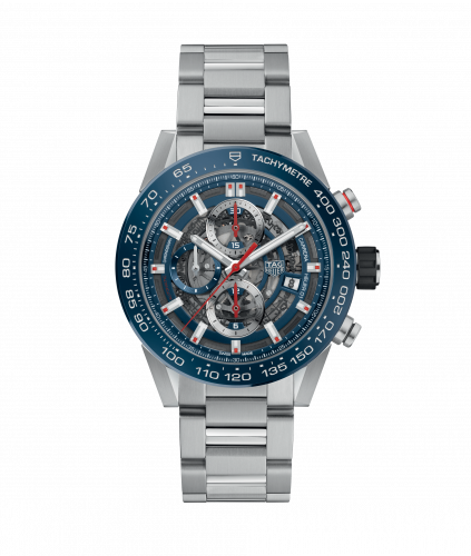 Carrera Calibre Heuer 01 43 Stainless Steel / Blue Ceramic / Skeleton / Bracelet