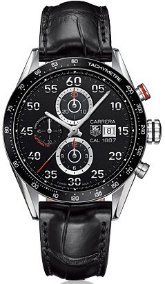 Carrera Calibre 1887 43 Stainless Steel / Black / Alligator