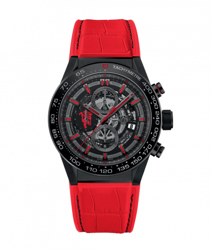 Carrera Calibre Heuer 01 45 Stainless Steel / Skeleton / Alligator / Manchester United