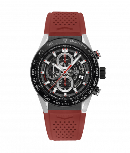 Carrera Calibre Heuer 01 45 Stainless Steel / Skeleton / Rubber / Red Touch