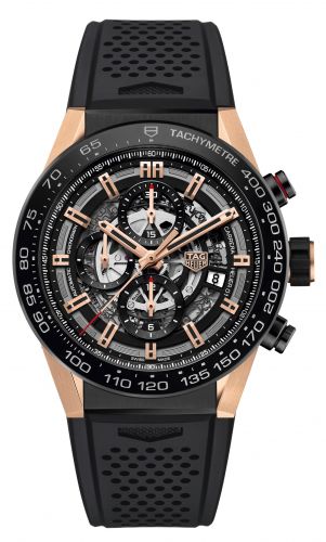 Carrera Calibre Heuer 01 45 Rose Gold / Ceramic / Skeleton / Rubber
