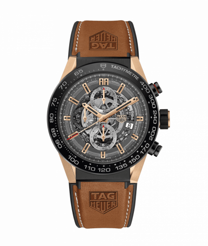 Carrera Calibre Heuer 01 45 Rose Gold / Ceramic / Skeleton / Rubber