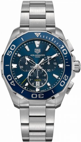 Aquaracer 300M Quartz Chronograph 43 Stainless Steel / Blue / Bracelet