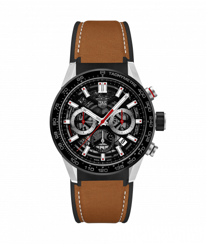Carrera Calibre Heuer 02 43 Stainless Steel / Black Ceramic / Skeleton / Calf