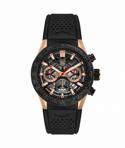 Carrera Calibre Heuer 02 43 Rose Gold / Carbon / Skeleton / Rubber