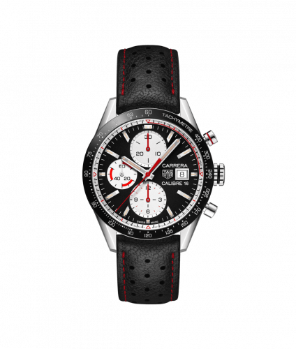 Carrera Calibre 16 41 Stainless Steel / Black Retro / Calf