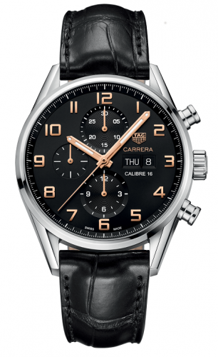 Carrera Calibre 16 Day Date 43 Stainless Steel / Black / Alligator