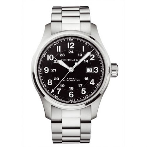 Khaki Field Officer Automatic 44 Stainless Steel / Black / Bracelet