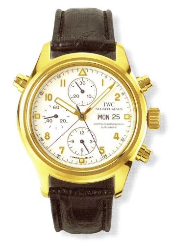 Pilot's Watch Doppelchronograph Yellow Gold / White / French / Strap