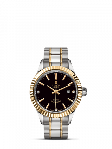 Style 28 Stainless Steel / Yellow Gold / Fluted / Black-Diamond / Bracelet