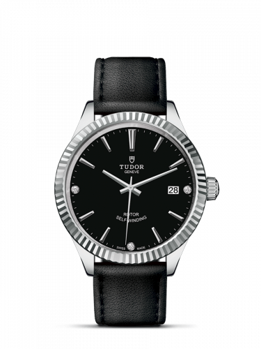 Style 38 Stainless Steel / Fluted / Black-Diamond / Strap
