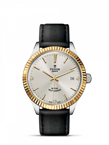 Style 38 Stainless Steel / Yellow Gold / Fluted / Silver-Diamond / Strap