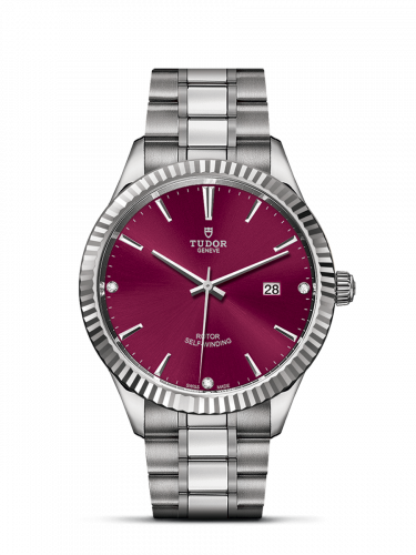Style 41 Stainless Steel / Fluted / Burgundy-Diamond / Bracelet