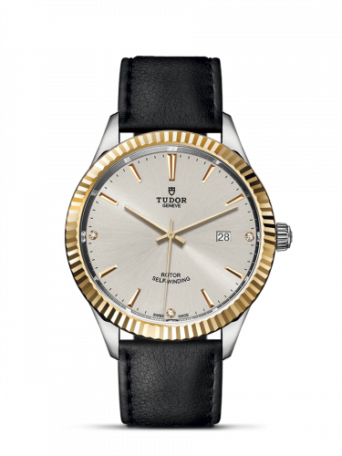 Style 41 Stainless Steel / Yellow Gold / Fluted / Silver-Diamond / Strap
