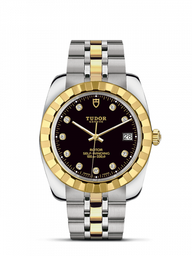 Classic 38 Stainless Steel / Yellow Gold / Fluted / Black-Diamond / Bracelet