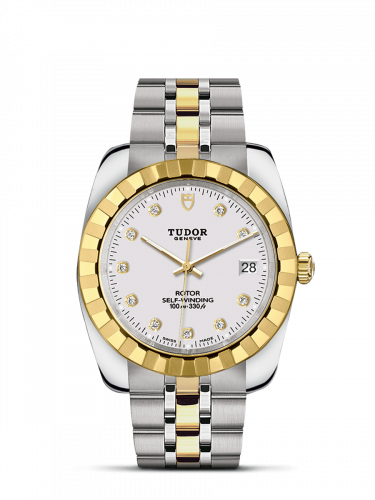 Classic 38 Stainless Steel / Yellow Gold / Fluted / White-Diamond / Bracelet