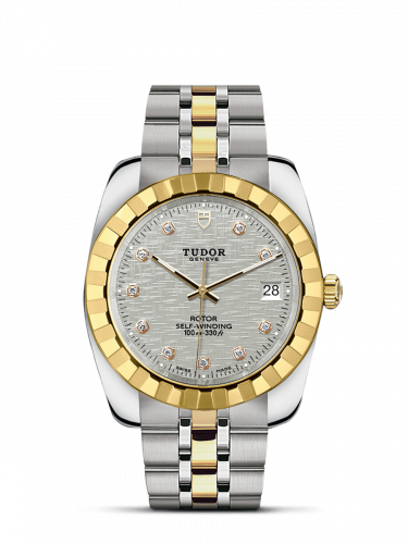 Classic 38 Stainless Steel / Yellow Gold / Fluted / Silver-Diamond / Bracelet