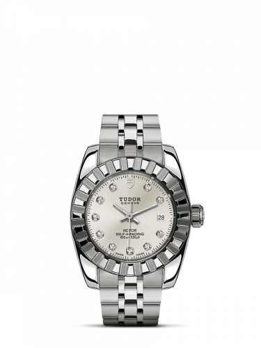 Classic 28 Stainless Steel / Fluted / Silver-Diamond / Bracelet