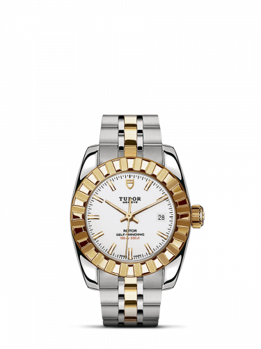 Classic 28 Stainless Steel / Yellow Gold / Fluted / White / Bracelet
