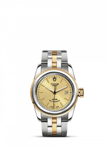 Glamour Date 26 Stainless Steel / Yellow Gold / Champagne / Bracelet