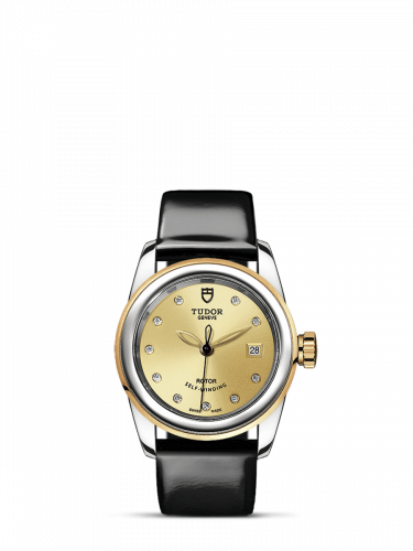 Glamour Date 26 Stainless Steel / Yellow Gold / Champagne-Diamond / Strap