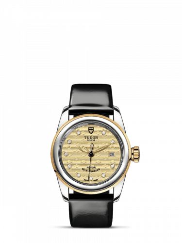 Glamour Date 26 Stainless Steel / Yellow Gold / Jacquard Champagne-Diamond / Strap