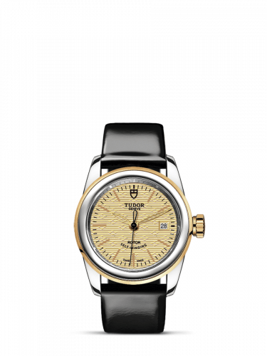 Glamour Date 26 Stainless Steel / Yellow Gold / Jacquard Champagne / Strap