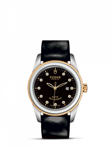 Glamour Date 31 Stainless Steel / Yellow Gold / Black-Diamond / Strap