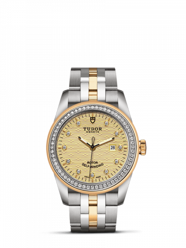Glamour Date 31 Stainless Steel / Yellow Gold / Diamond / Jacquard Champagne / Bracelet