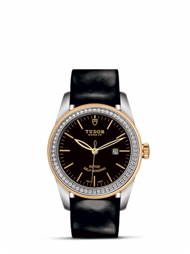 Glamour Date 31 Stainless Steel / Yellow Gold / Diamond / Black / Strap