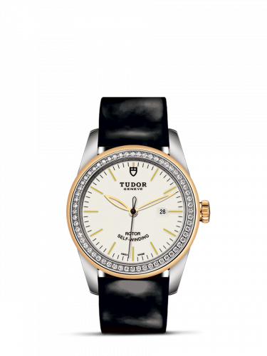 Glamour Date 31 Stainless Steel / Yellow Gold / Diamond / Opaline / Strap