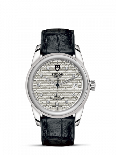 Glamour Date 36 Stainless Steel / Jacquard Silver-Diamond / Strap