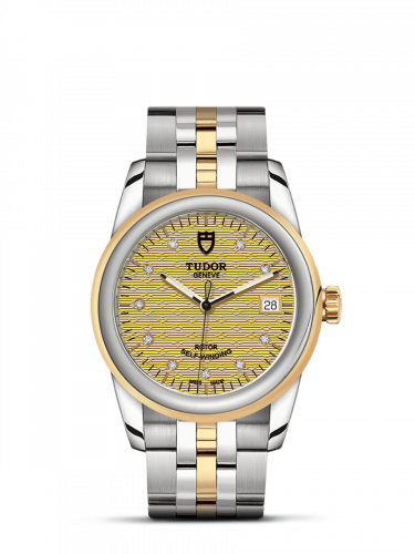 Glamour Date 36 Stainless Steel / Yellow Gold / Jacquard Champagne-Diamond / Bracelet