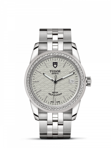 Glamour Date 36 Stainless Steel / Diamond / Jacquard Silver / Bracelet