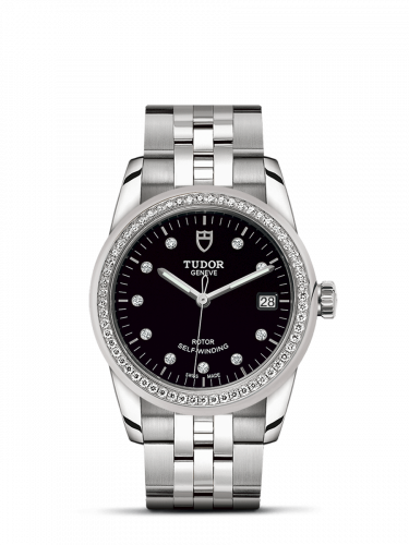 Glamour Date 36 Stainless Steel / Diamond / Black-Diamond / Bracelet