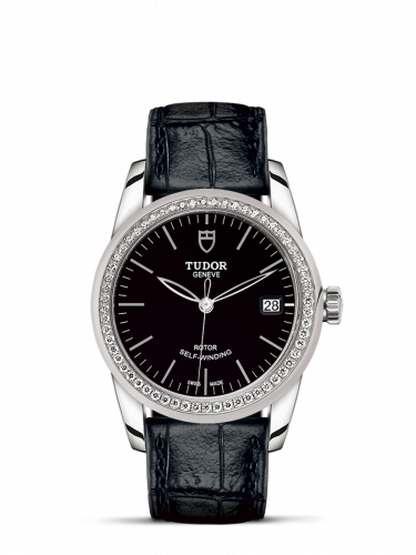 Glamour Date 36 Stainless Steel / Diamond / Black / Strap