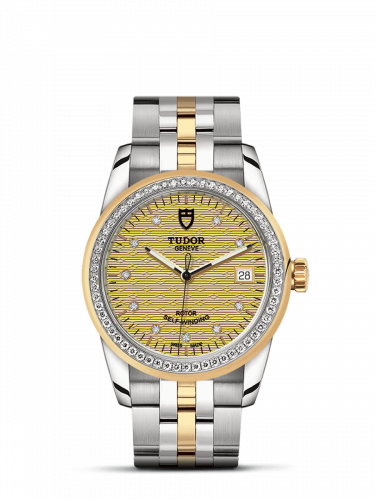 Glamour Date 36 Stainless Steel / Yellow Gold / Diamond / Jacquard Champagne-Diamond / Bracelet