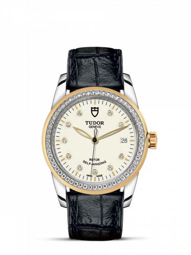 Glamour Date 36 Stainless Steel / Yellow Gold / Diamond / Opaline-Diamond / Strap