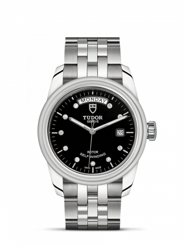 Glamour Day + Date Stainless Steel / Black-Diamond / Bracelet