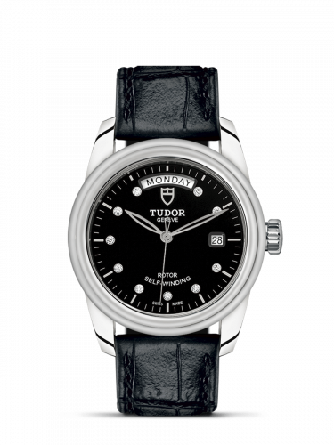 Glamour Day + Date Stainless Steel / Black-Diamond / Strap