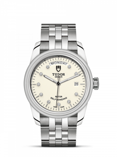Glamour Day + Date Stainless Steel / Opaline-Diamond / Bracelet